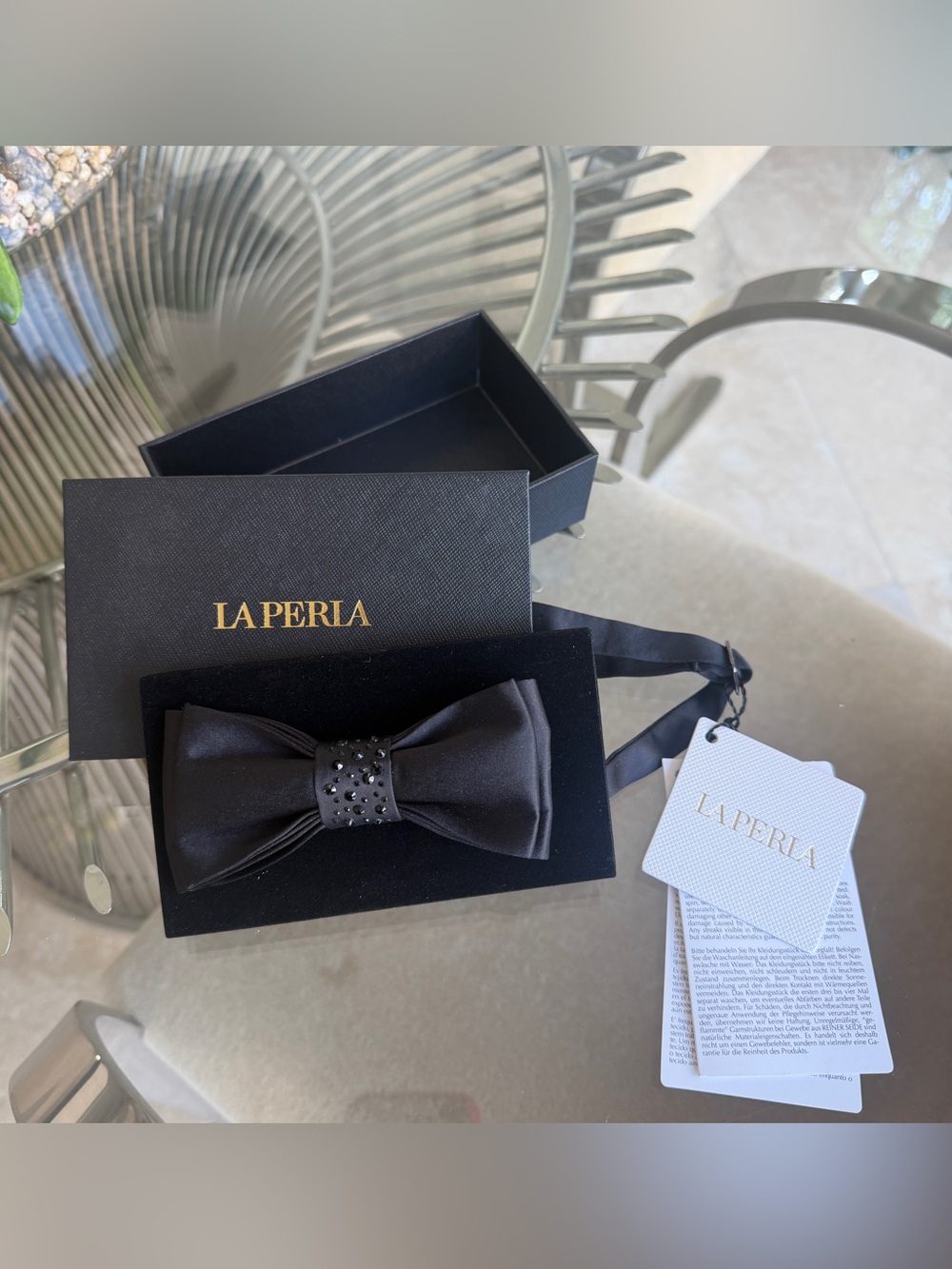La Perla Black Satin Bow Tie Limited Edition with Black Crystals